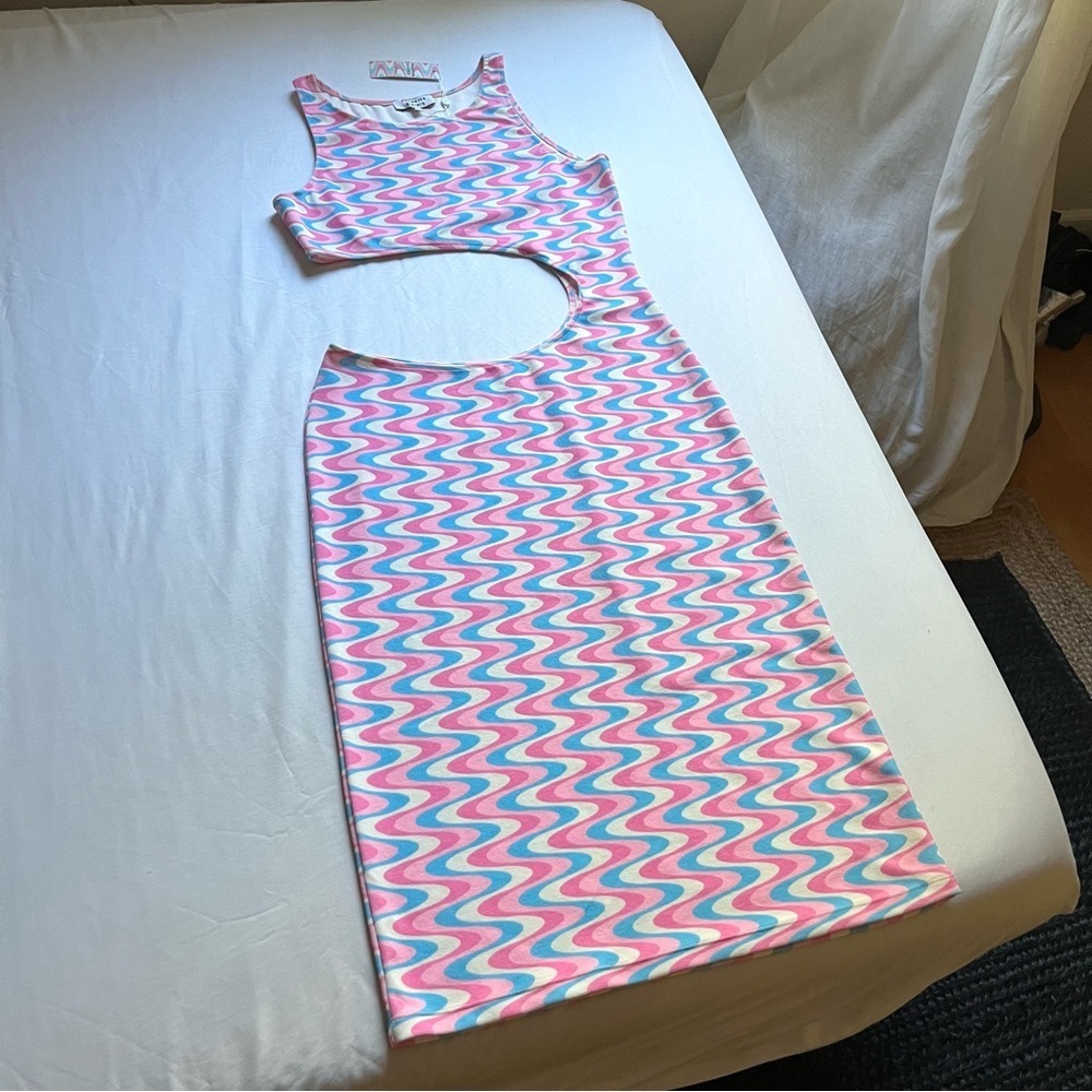 NWT FRANKIES BIKINIS x WILD/FLOWER swirl print knit cutout detail midi bodycon